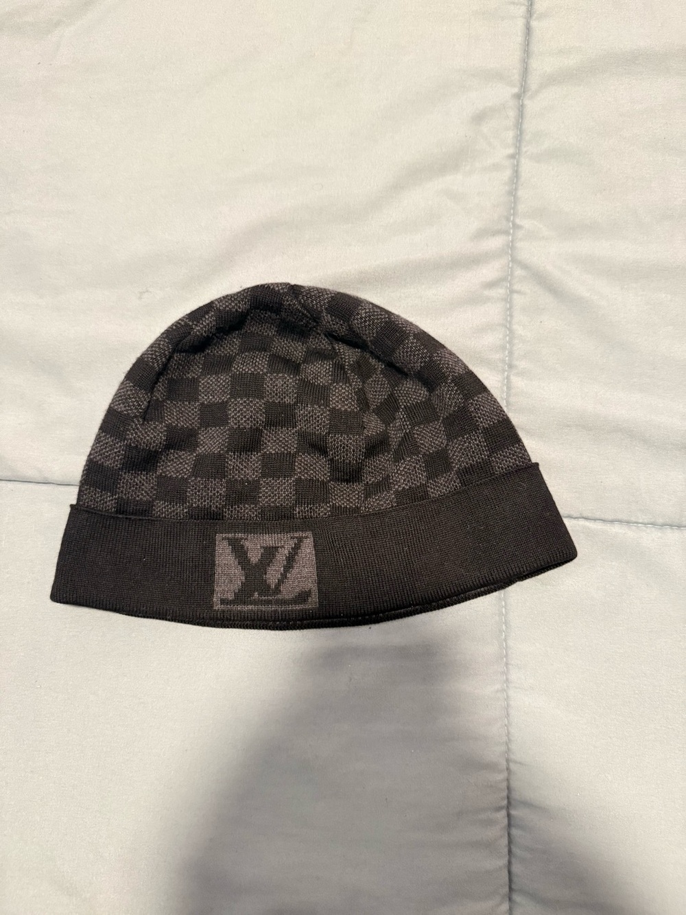 Louis Vuitton Black & Dark Gray Checkerboard Knit Beanie